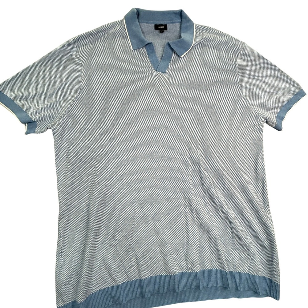 Express Textured Johnny Collar Knit Short Sleeve Polo Shirt